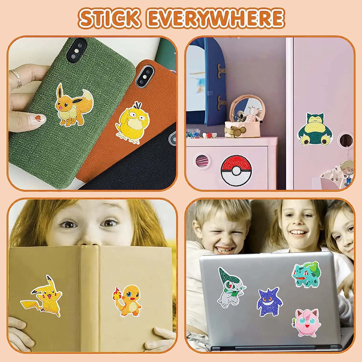 DIY Diamond Painting Stickers for Kids Cartoon Pokemon Crystal Mosaic Sticker Painting By Number Art Crafts Gift