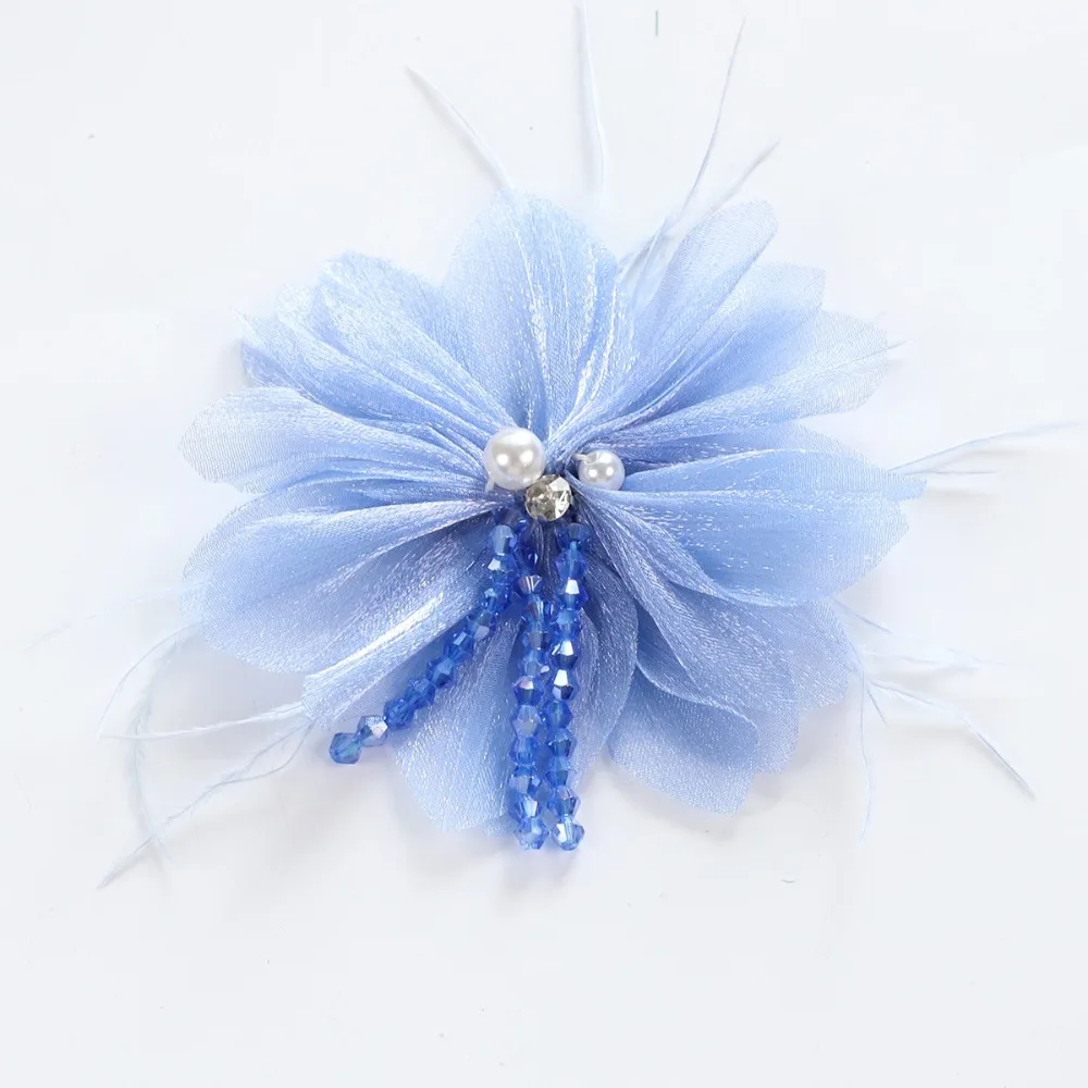 Organza Flower Accessories Crystal Tassel Detail Glitter Crystal Inlay DIY Headdress Part Flower Craft Embellishment Handcraft