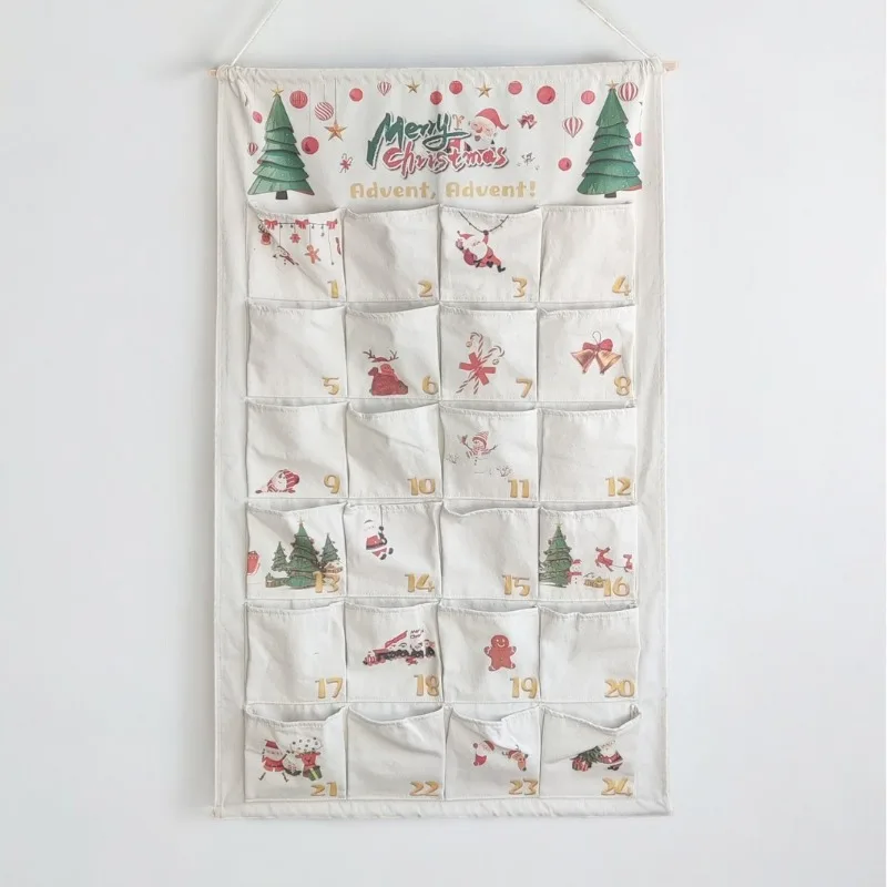 

Christmas Advent Calendar with 24 Pockets Wall Hanging Bag for Home Xmas Countdown Decoration 2024 kalender 71X124CM