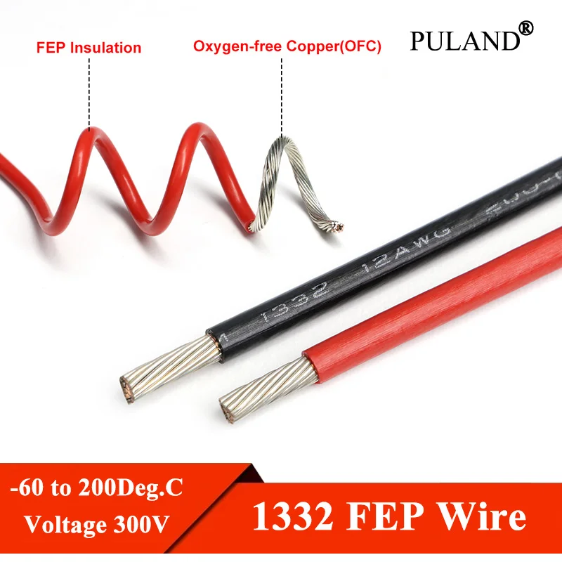 UL1332 PTFE Wire 30 28 26 24 22 20 18 16 14 13 12 11 10 AWG FEP Insulation High Temperature Tinned Copper Cable for 3D Printer