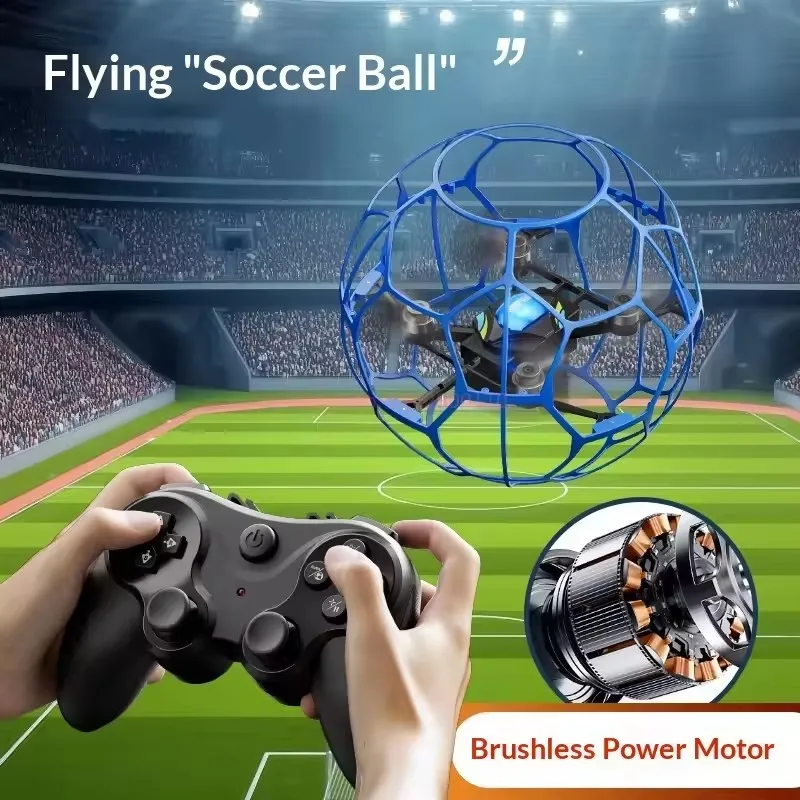 โดรนฟุตบอลมอเตอร์ไร้แปรงถ่านรุ่นใหม่ 360 °   โดรนบังคับวิทยุแบบคลิกเดียว โหมดป้องกันการพลิกคว่ำ ของเล่นเครื่องบินบังคับ