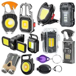 LED Small Torch Keyring Mini Rechargeable Flashlights 11-Kinds Multifunctional Camping Lights Accessorios Outdoor Hiking Type-C