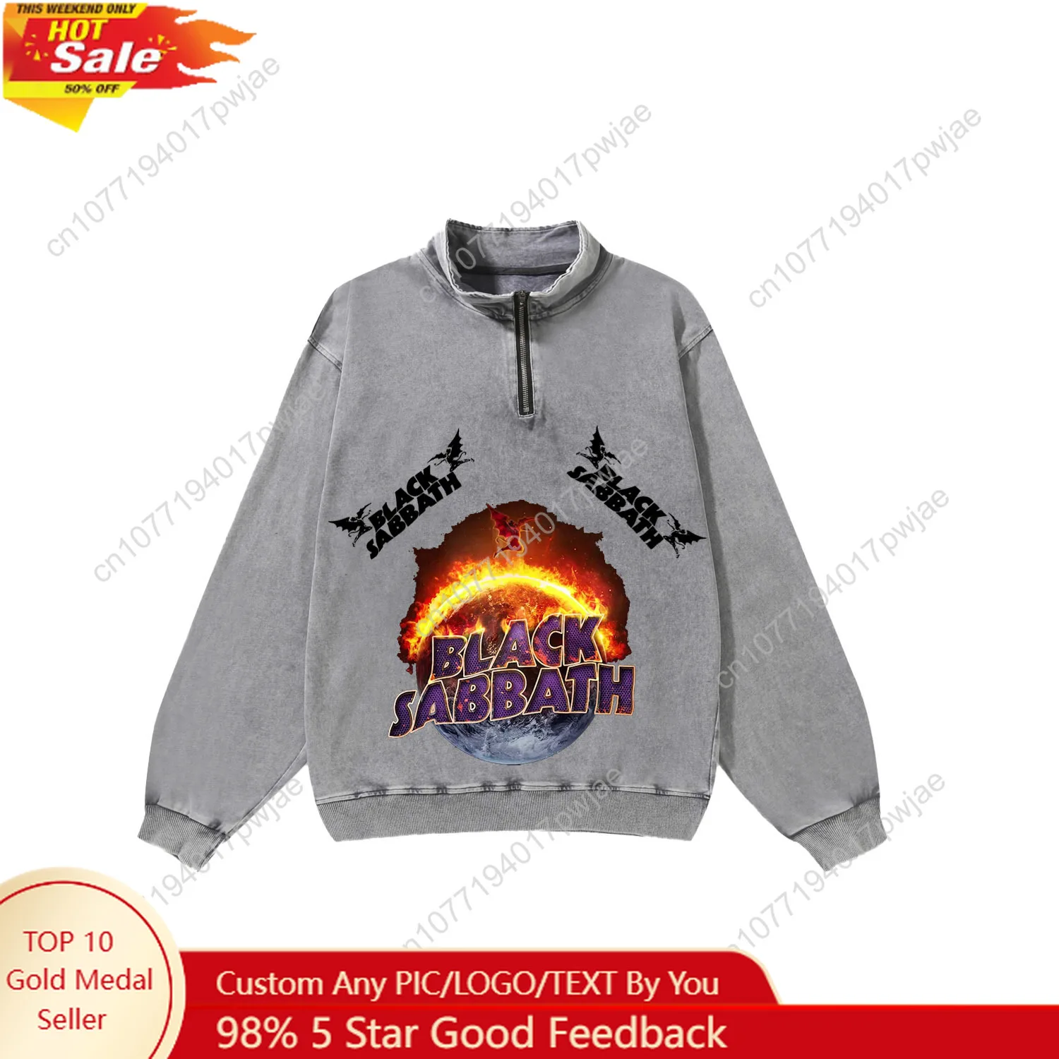 

Black Sabbath Rock Band Custom Retro Sweatshirt Mans Womans Half Zipper Vintage Sweat Shirt Photo Custom Made Tops