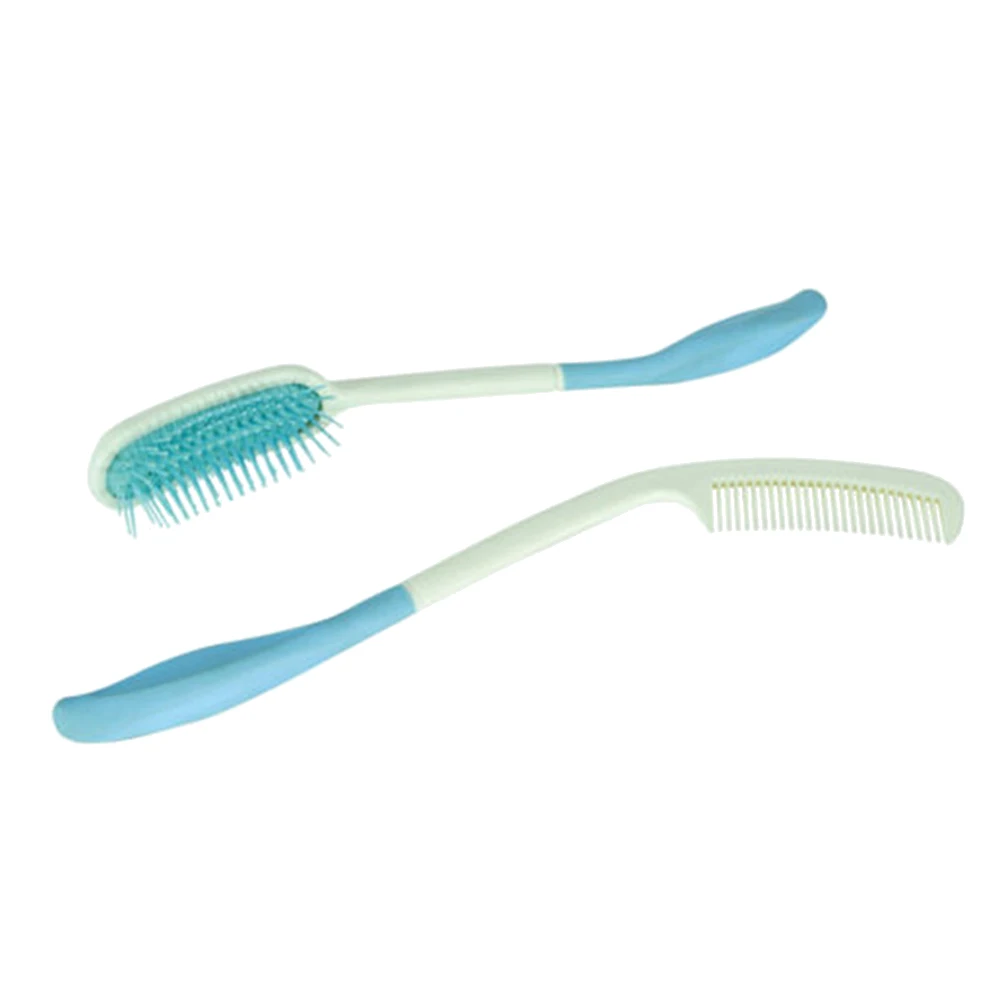 

2pcs Bend Handle Comb Plastic Long Hair Combing Tool For Wet Dry Hair Elderly Patients Ergonomic Lightweight Durable