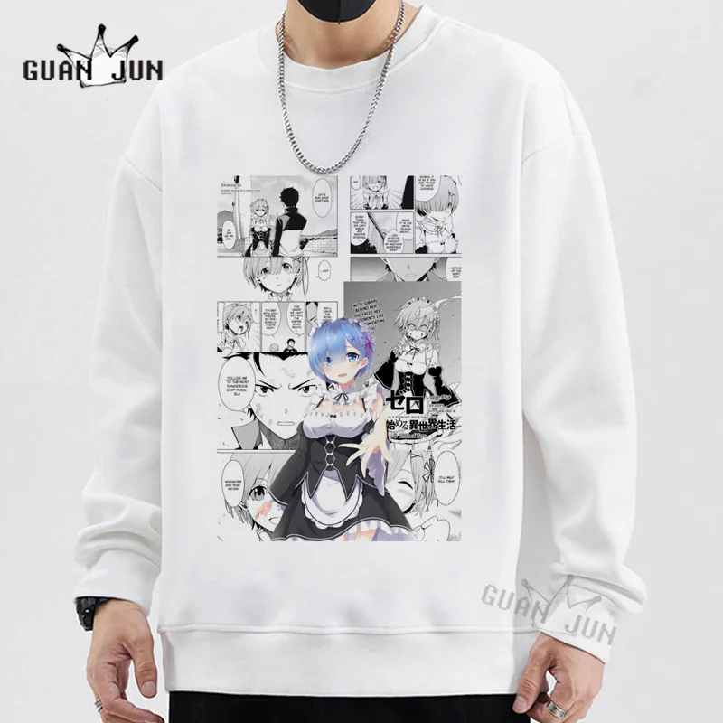 

Japanese Anime Re Zero Kara Hajimeru Isekai Seikatsu Men Kawaii Sweatshirts Rem Ram Women Black Pullover Harajuku Casual Hoodies