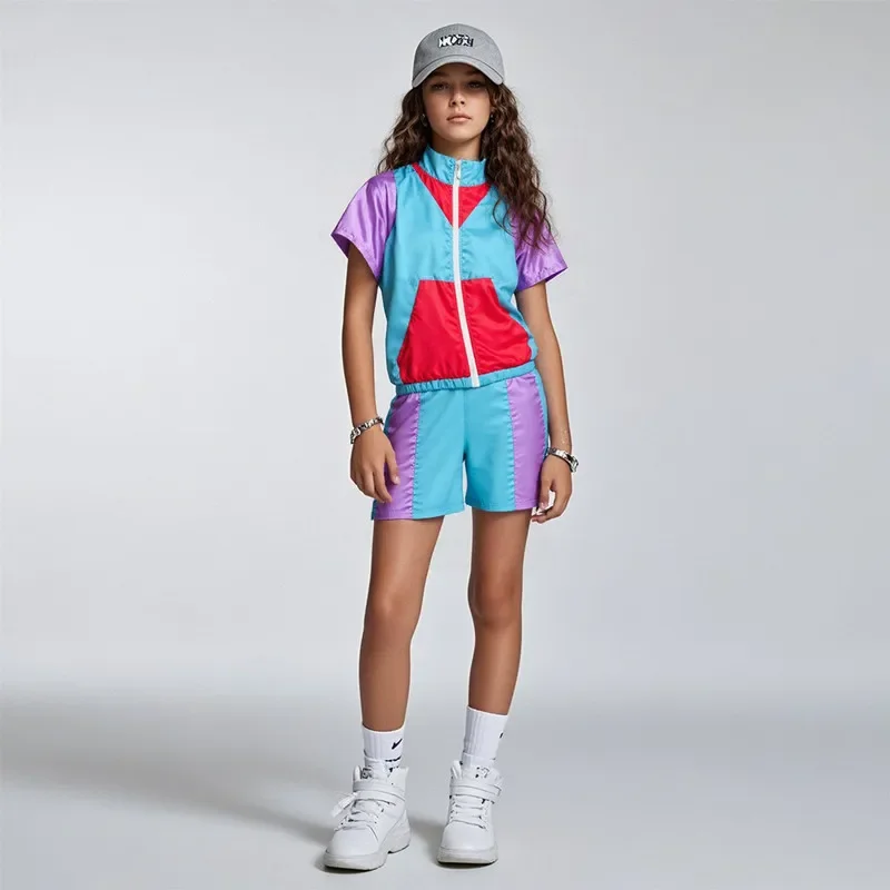 Child 90s Retro Disco Sportswear Set for Boys and Girls School Gymnastics Outfit for Parties and Stage Performances Summer