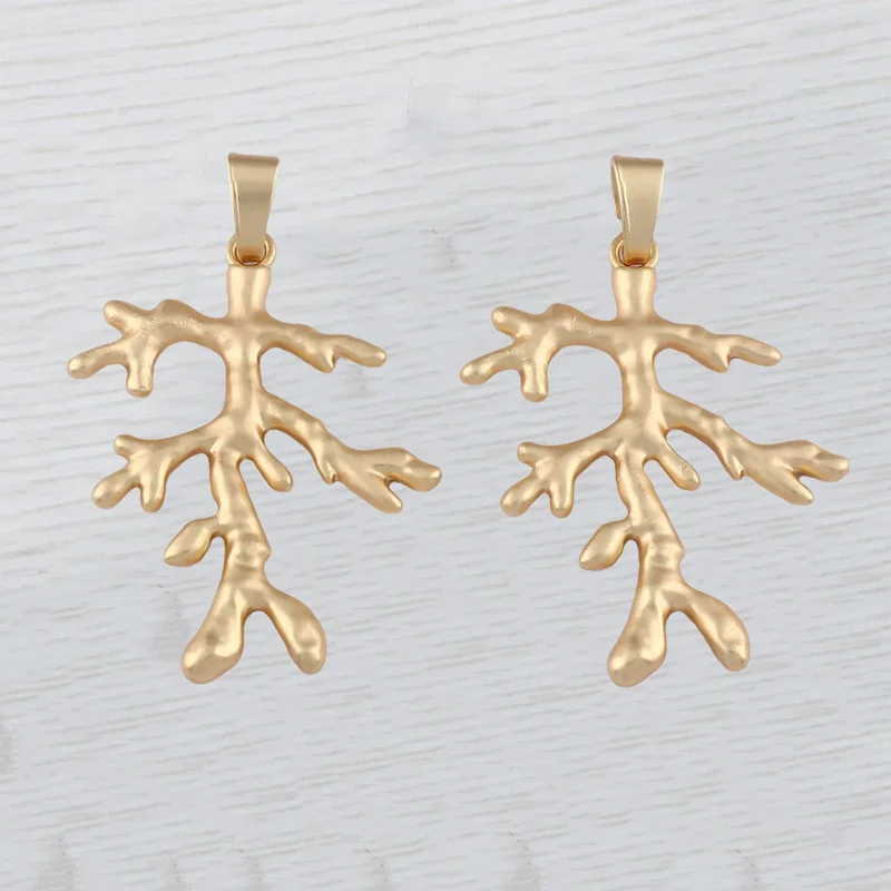 Bohemian Matt Gold Color Large Leaf Branch Charms Pendants for DIY Necklace Jewellery Making Findings Accessories