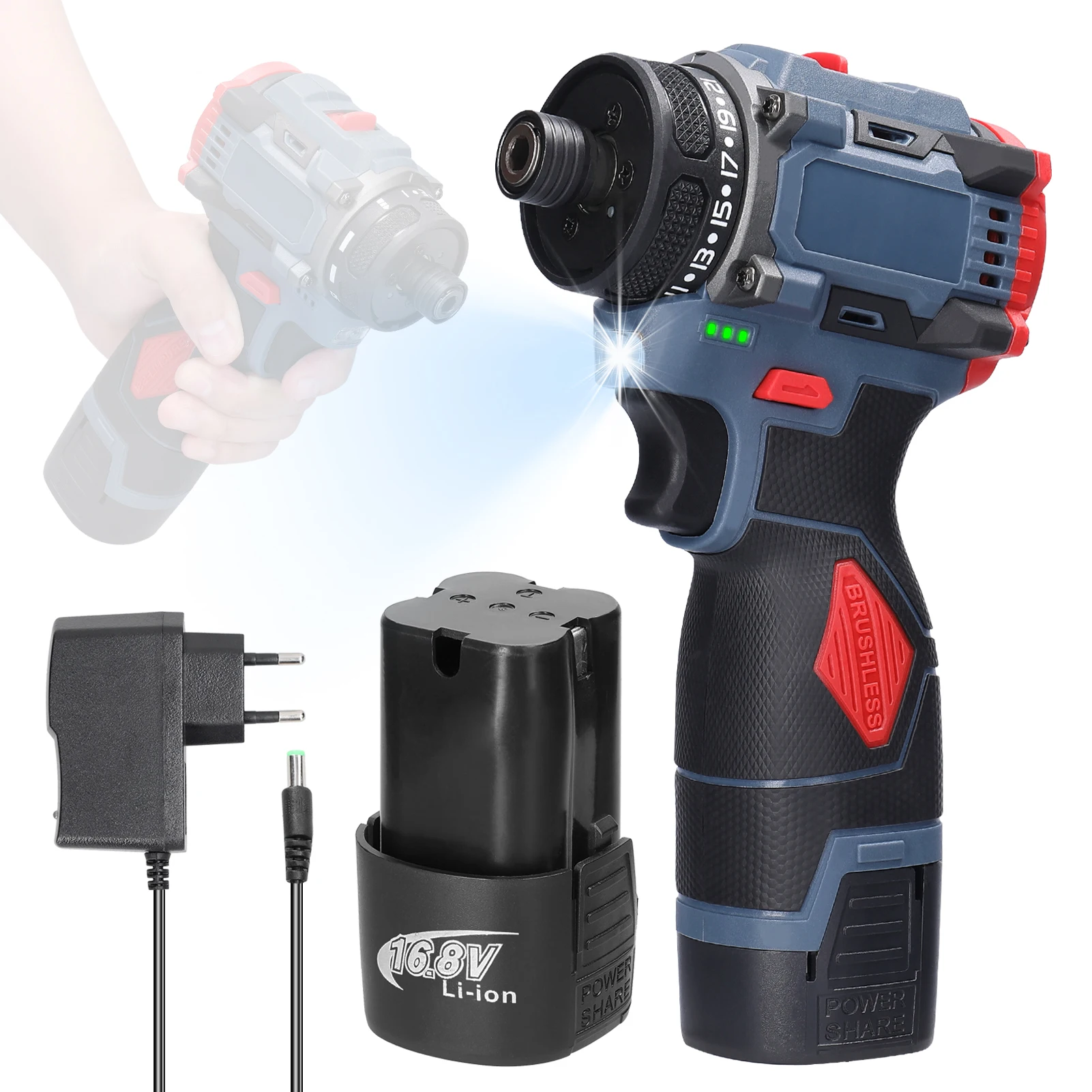 

16.8V Multi-function Electric Screwdriver 45Nm Brushless Motor Practical Screw Driver for Home Appliances Furniture Installation