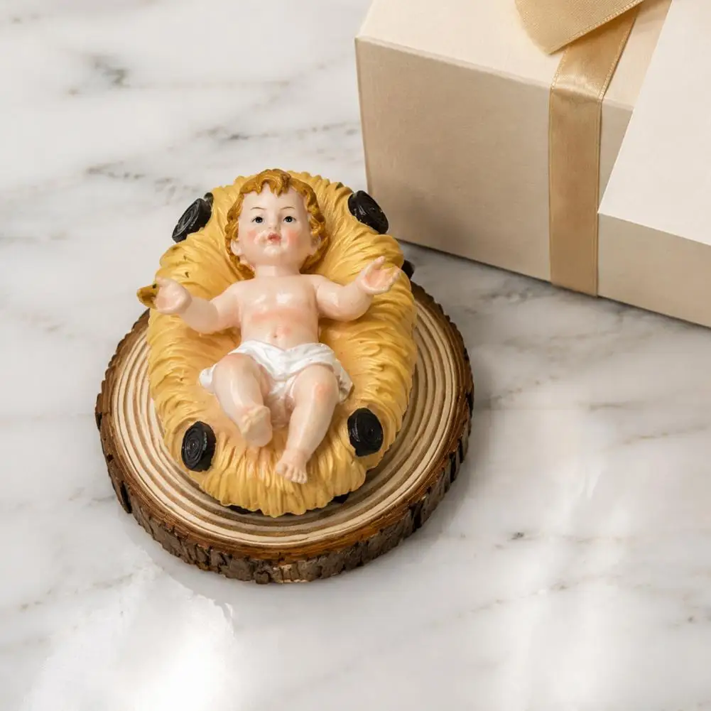Devotional Gift for Believers Hand-painted Baby Jesus Manger Statue Small Nativity Figurines for Easter Christmas Holy Infant