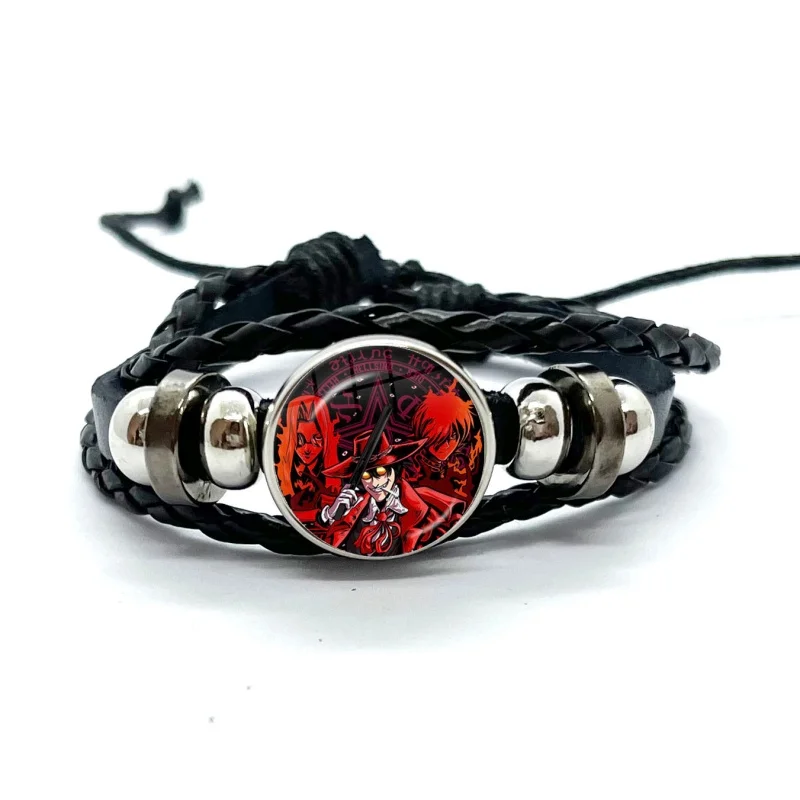 Anime Hellsing Ultimate Leather Bracelets Glass Dome Snap Button Bracelet & Bangles Fashion Women Men Jewelry