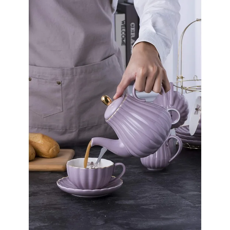 Imagem -03 - Fine China Pink Coffee Cup And Teacup Grupo Teacup Grupo oz Cups And Saucer Serviço para Bule-sugar Bowl Cream Pitcher Teaspoons