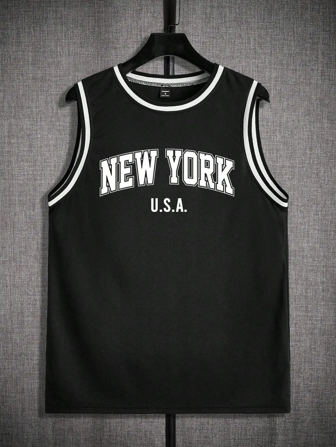 

Черный трикотажный сетчатый топ без рукавов с принтом в виде арки, летняя повседневная одежда