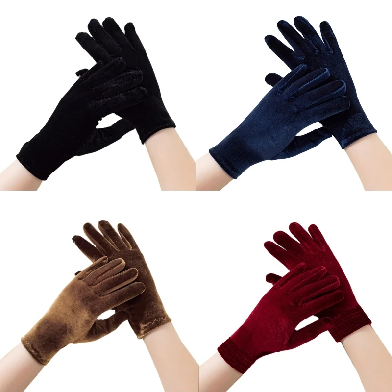 Spring Autumn Women Gold Short Gloves 22cm Short Dinner Dress Gloves Black Warm Elastic Warm Driving Glove