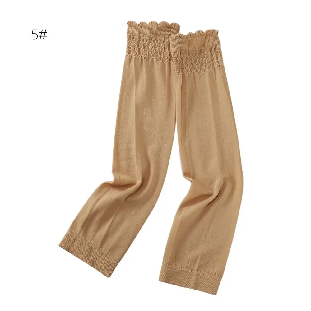 Tessuto elastico maniche di protezione solare sottili tinta unita braccialetti in tessuto elasticizzato anti-uv protezione solare maniche di ghiaccio in pizzo da donna