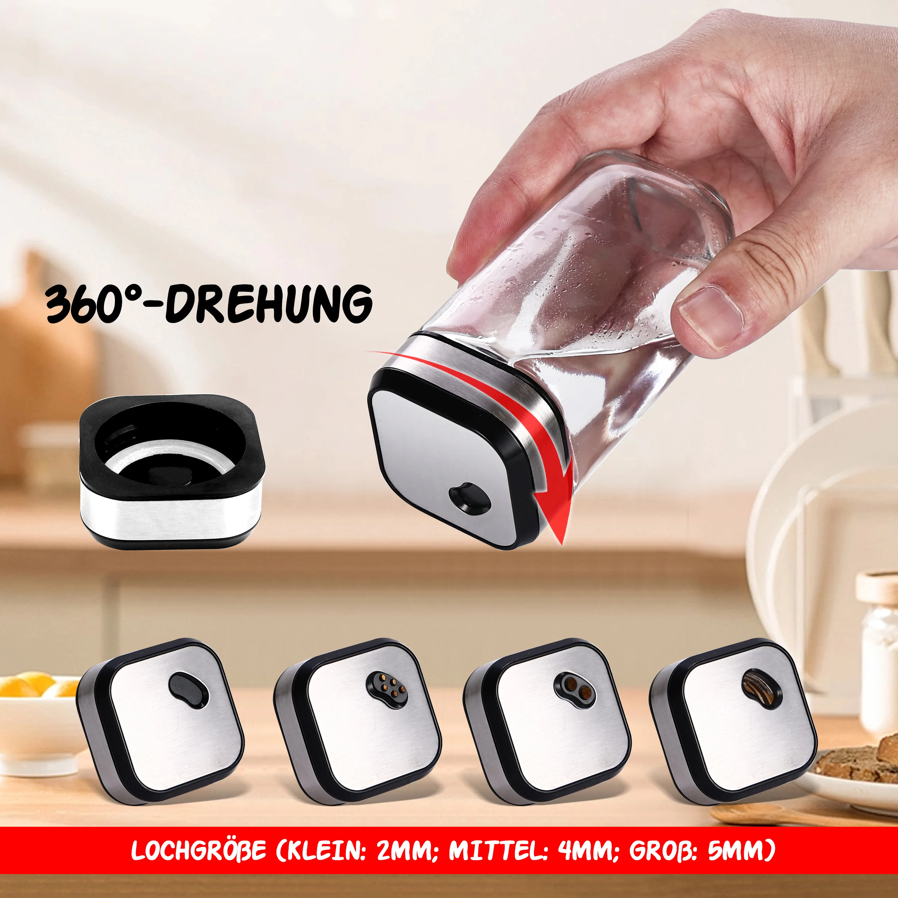 SAEIV 2-Schicht 360 ° Drehbarer Edelstahl-Gewürzständer mit 12 120 ml Gewürzgläsern mit Drehdeckeln, für Einfachen Zugriff auf Gewürze – Detail 5