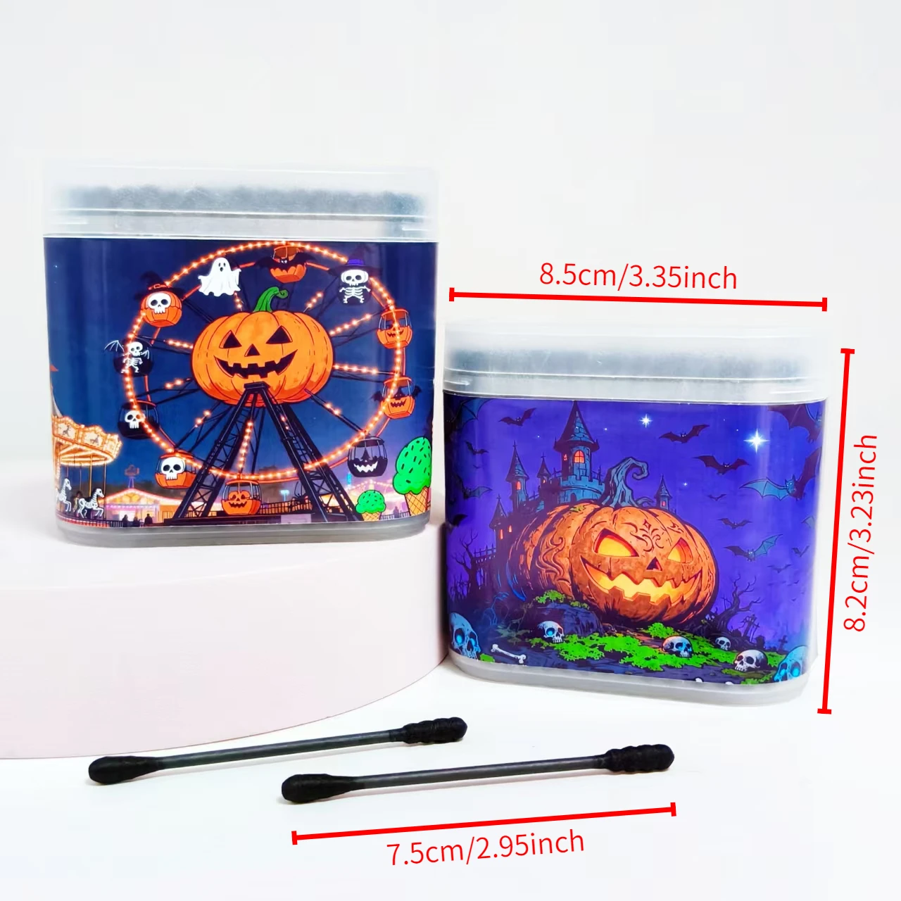 200개/400개 할로윈 호박 무늬 면봉 볼 블랙 무광 박스 포장 양면 면봉