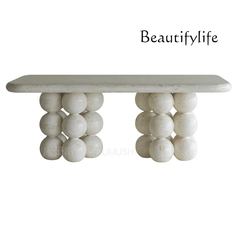 Natural marble French dining table antique spherical leg design villa restaurant rectangular personalized dining table