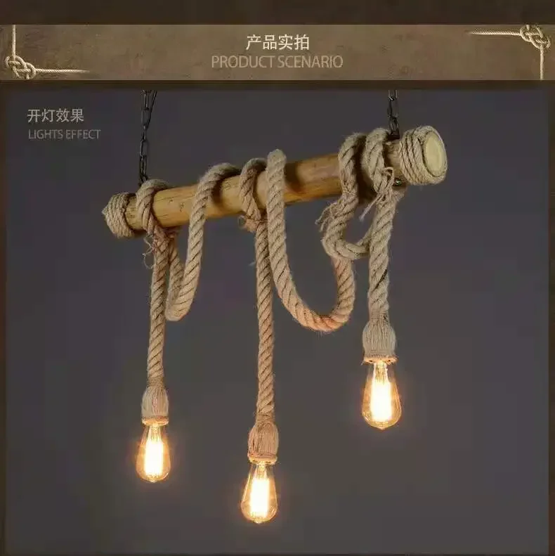 Imagem -04 - Retro Bamboo e Hemp Rope Pendant Lamp Ferro Cadeia Lâmpada Decorativa Estilo Americano Rural e Rural