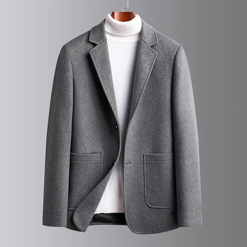 Men Elegant Wool Tweed Suit Jackets Gray Khaki Black Sheep Woolen Blazers Autumn Winter Outfits Simple Timeless Style Clothes