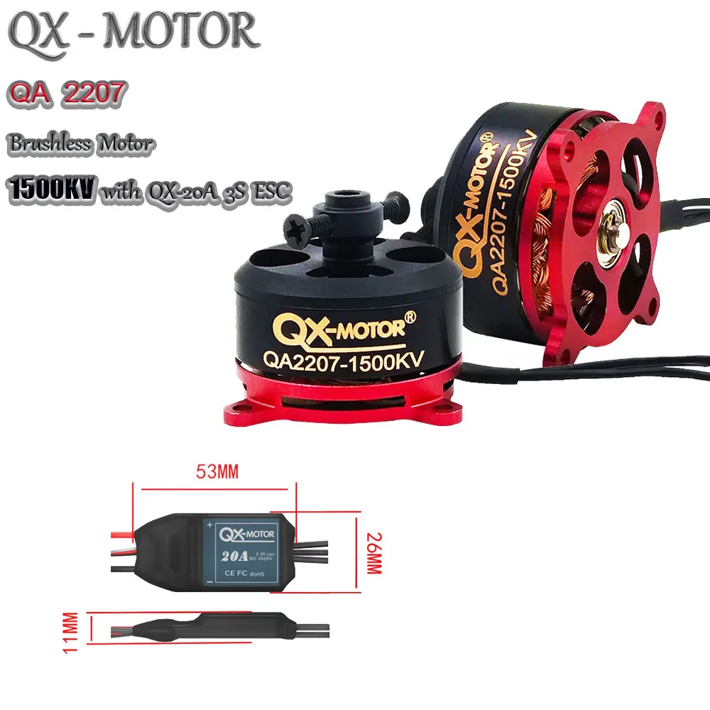 RC Multirotor Power Combo, QX-MOTOR QA2207 1500KV Motor & QX-20A 3S ESC for Drone Fixed-wing Plane
