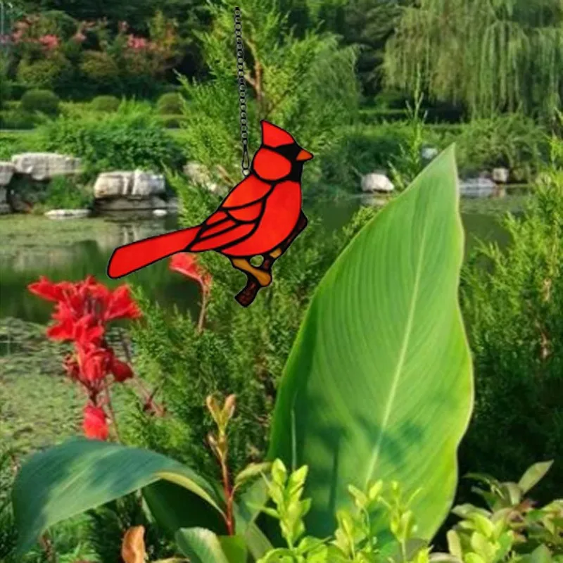 Red Cardinal Gifts Bird on Branch Stained Glass Window hangings,Red Cardinal Decor Stained Glass Bird Suncatcher Gift for Grandm