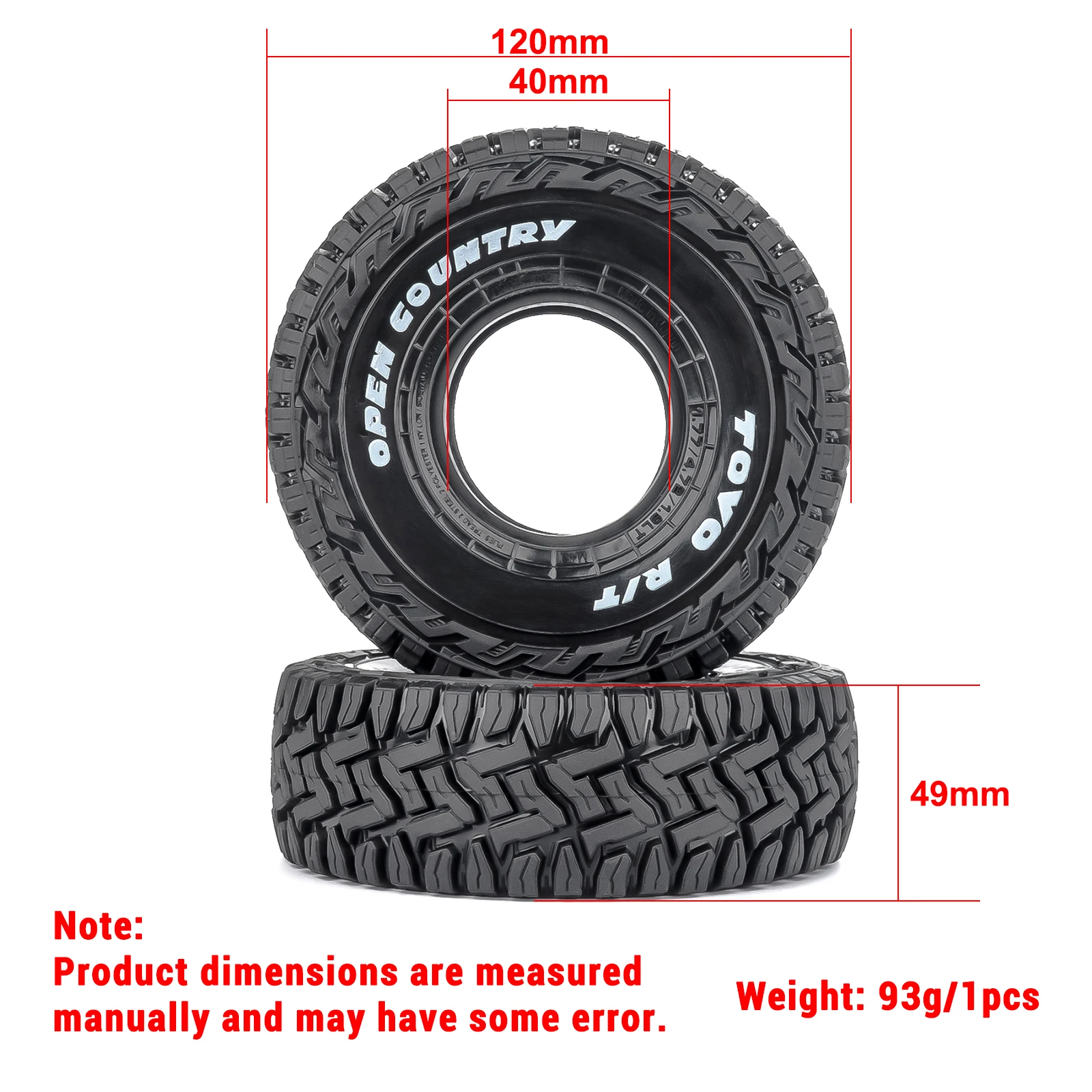 PYFORE 1,9 Zoll 120x49mm 4 Stück Kletterreifen für 1/10 1/8 RC Modellauto Crawler Zubehör – Detail 1