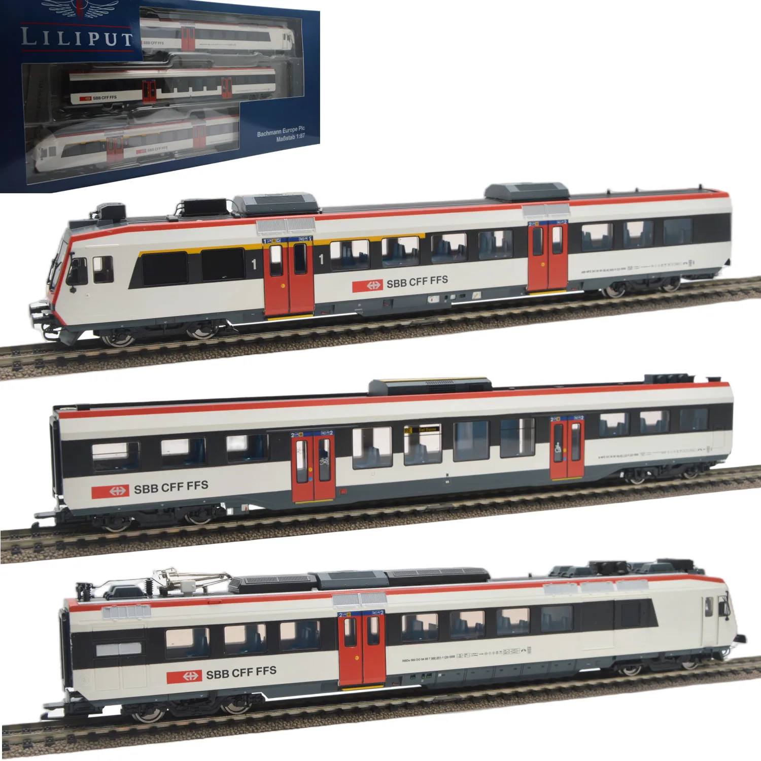 BACHMANN HO 1/87 Train Model L133940 SBB-CFF Type 5 Light Rail Three-section Set with Indoor Lights Train Model Toy