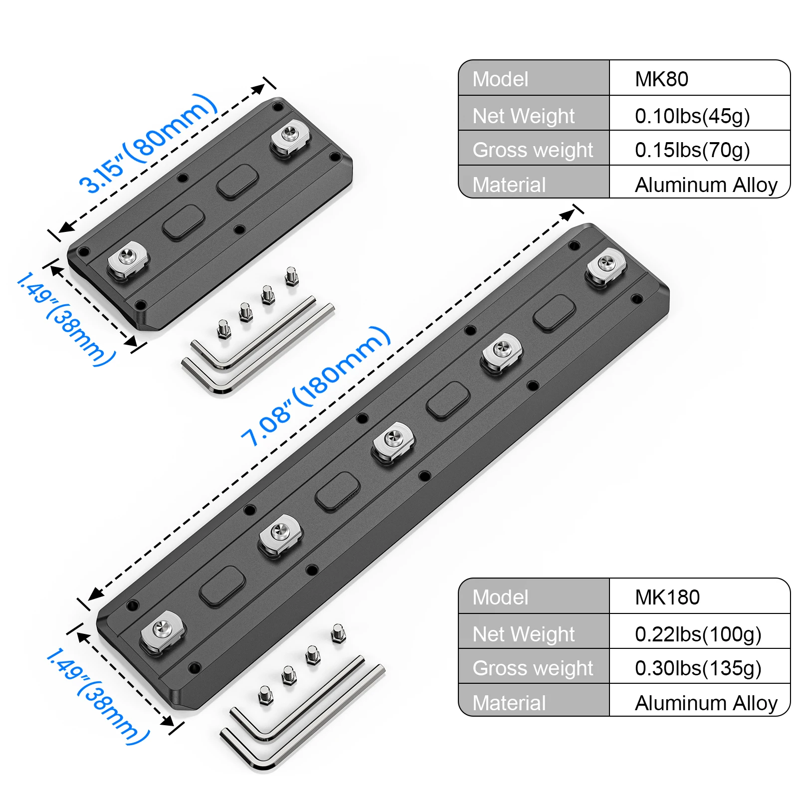 Adaptateur de montage de bipied M-LOK Arca Rail WEYLLAN MK80/MK180, plaque à dégagement rapide en queue d'aronde ARCA/RRS, plaque légère en alliage d'aluminium