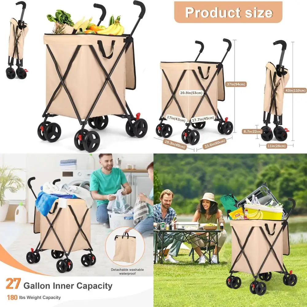 

Folding Shopping Cart with 360 Swivel Wheels, Compact and Water-Resistant Oxford Cloth Liner, Utility Cart for Easy Transport