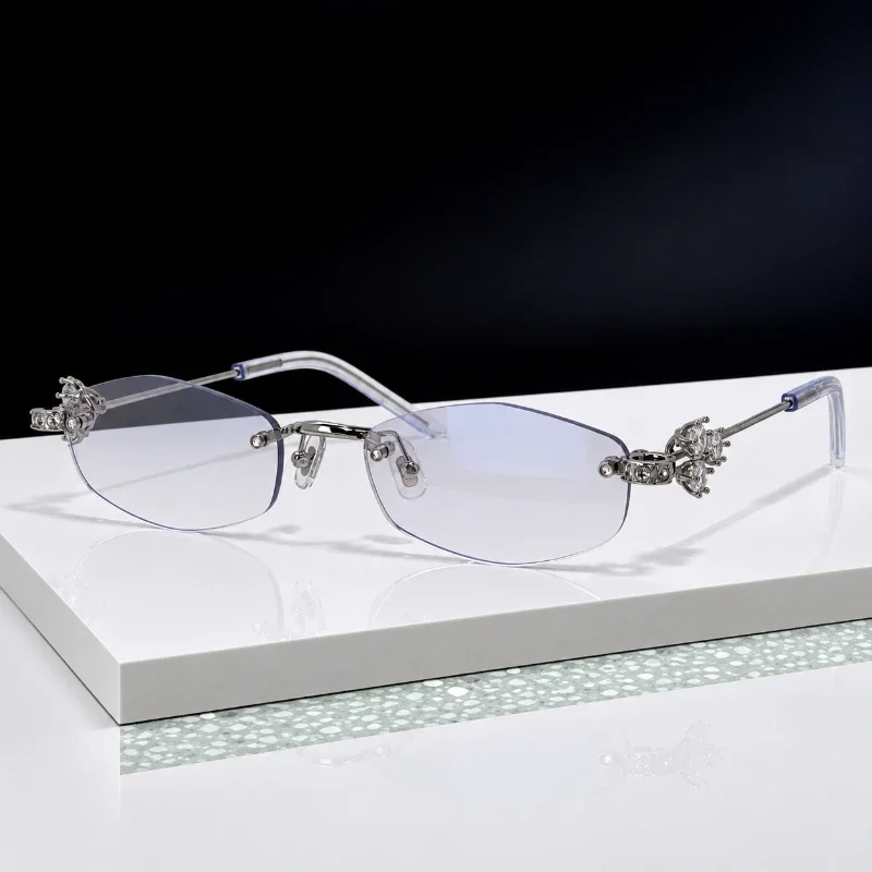 2026 Luxury Designer Y2K Polygon Eyeglasses Women Rimless Crystal Rhinestone Korean uv400 AR Coating Prescription Optical Frame