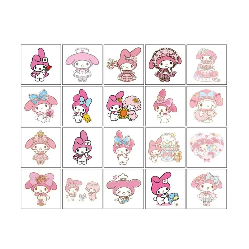 20Pcs/set Sanrio Kuromi Mymelody Tattoo Stickers Hello Kitty Cartoon Tattoo For Kids Birthday Gift Fake Children Art Tattoos Toy