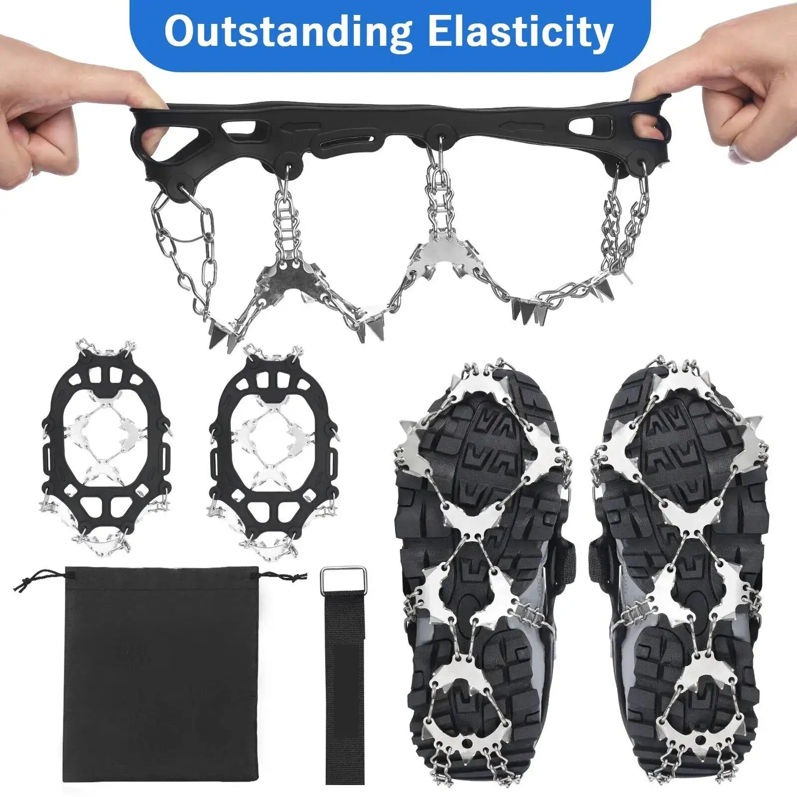 Outdoor climbing crampons/anti-slip shoe covers; Outdoor stainless steel 8-tooth silicone anti-slip shoe covers for hiking boots
