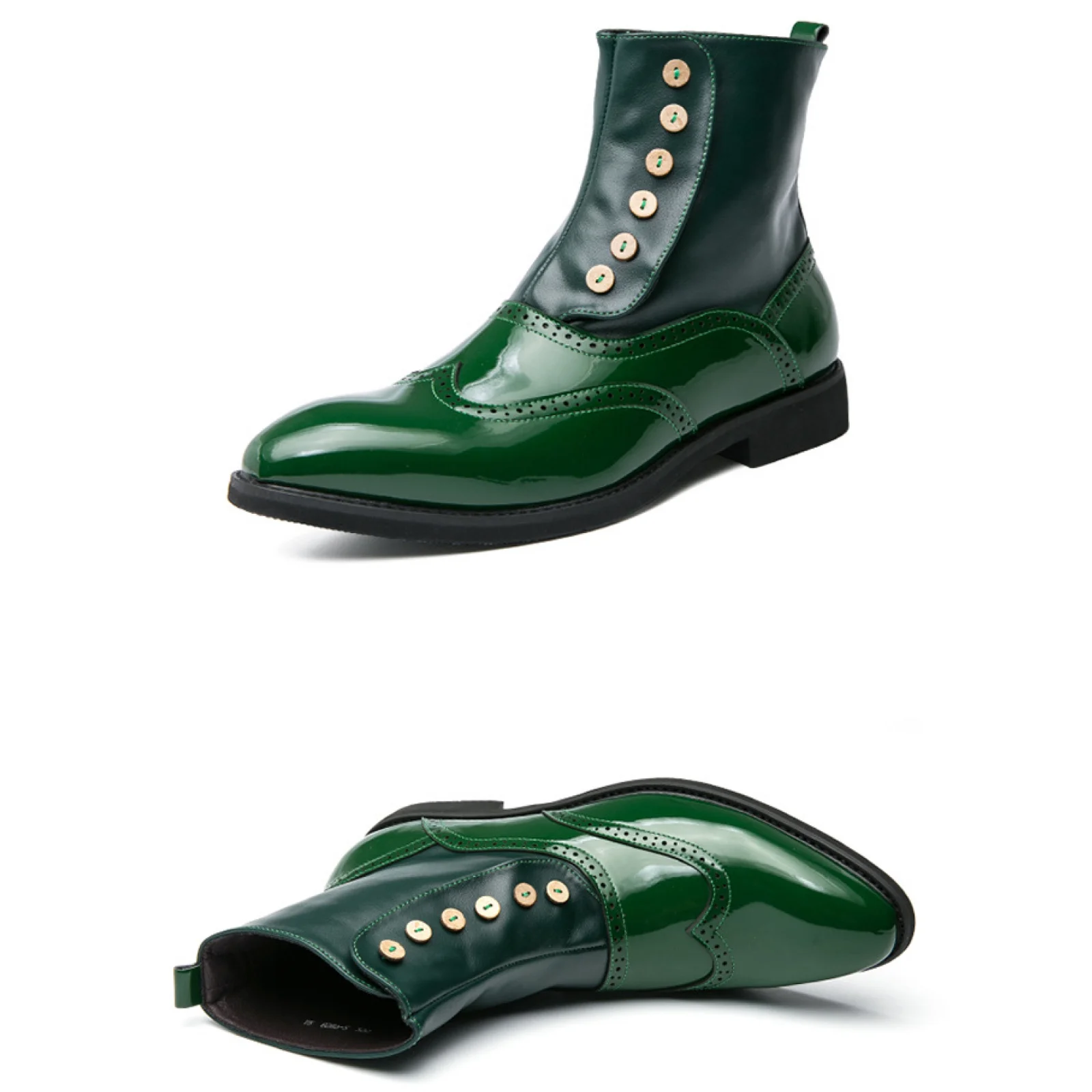 Bottines d'affaires en cuir pour hommes, montantes, noires, vertes, à la mode, bloc de boutons, bottes Chelsea britanniques, taille 38-46