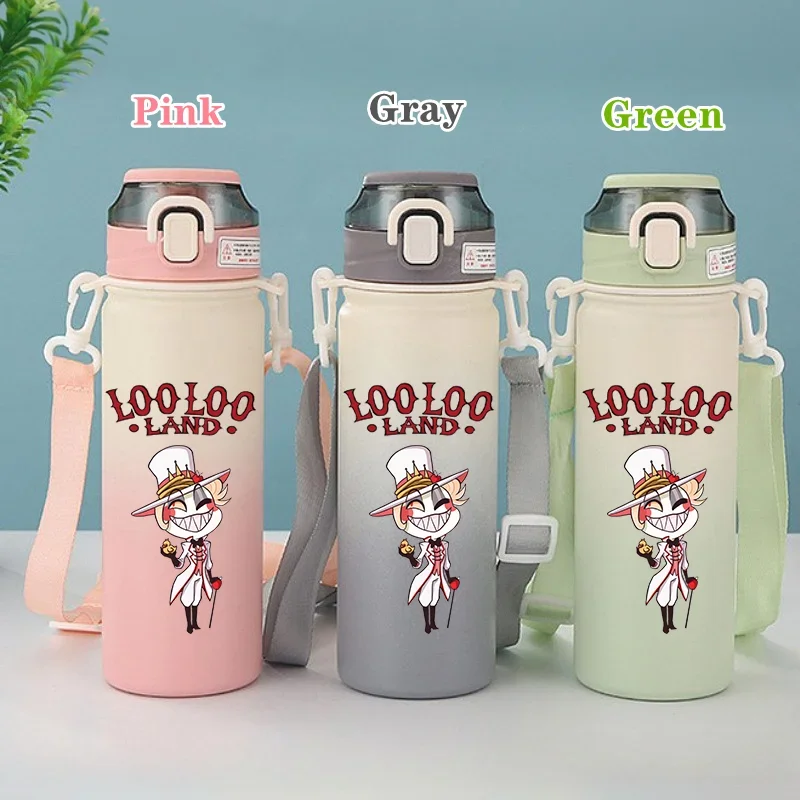 600ML Hazbin Hotel Cartoon Stainless Steel Insulated Cup Portable Drinking Water Bottle Outdoor Sports Leak Proof Water Bottle