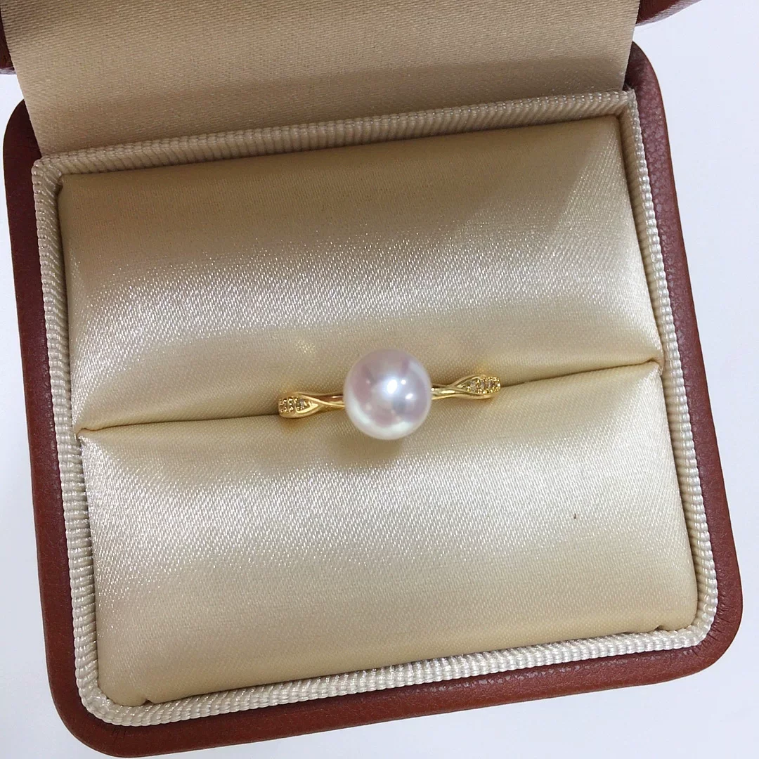 Natural pearl ring, simple and exquisite, adjustable split ring AAAA8-9mm