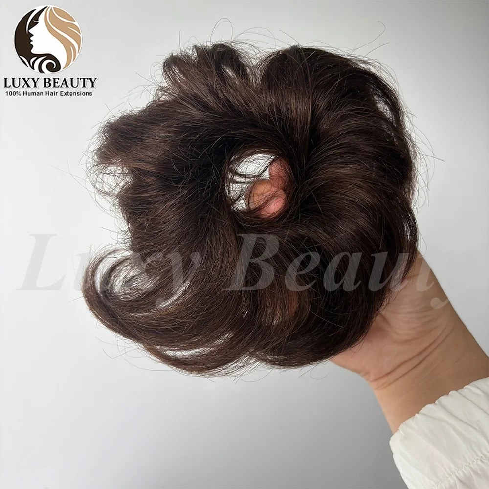 Brown Curly Human Hair Chignon Buns Ponytail Flexible Elastic Band Bun For Women Updos Donut Chignon Human Hair Extensions