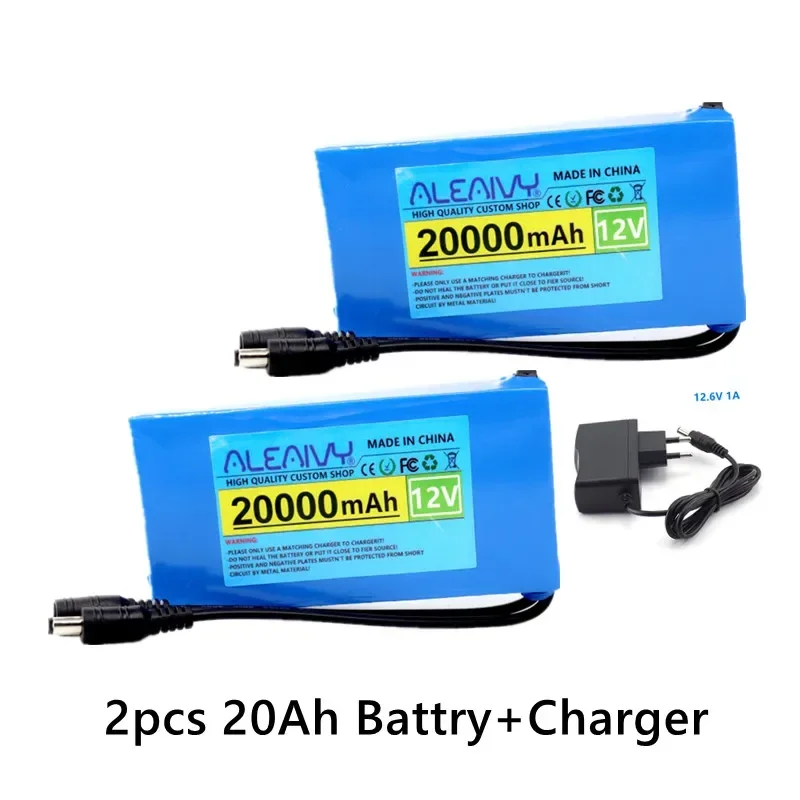 Aleaivy 12 V 20000 mAh 18650 Lithium-Akku DC, mit Schalter, verwendet als Backup-Akku für 12 V CCTV-LED-Leuchten, 12,6 V1A-Ladegerät 8