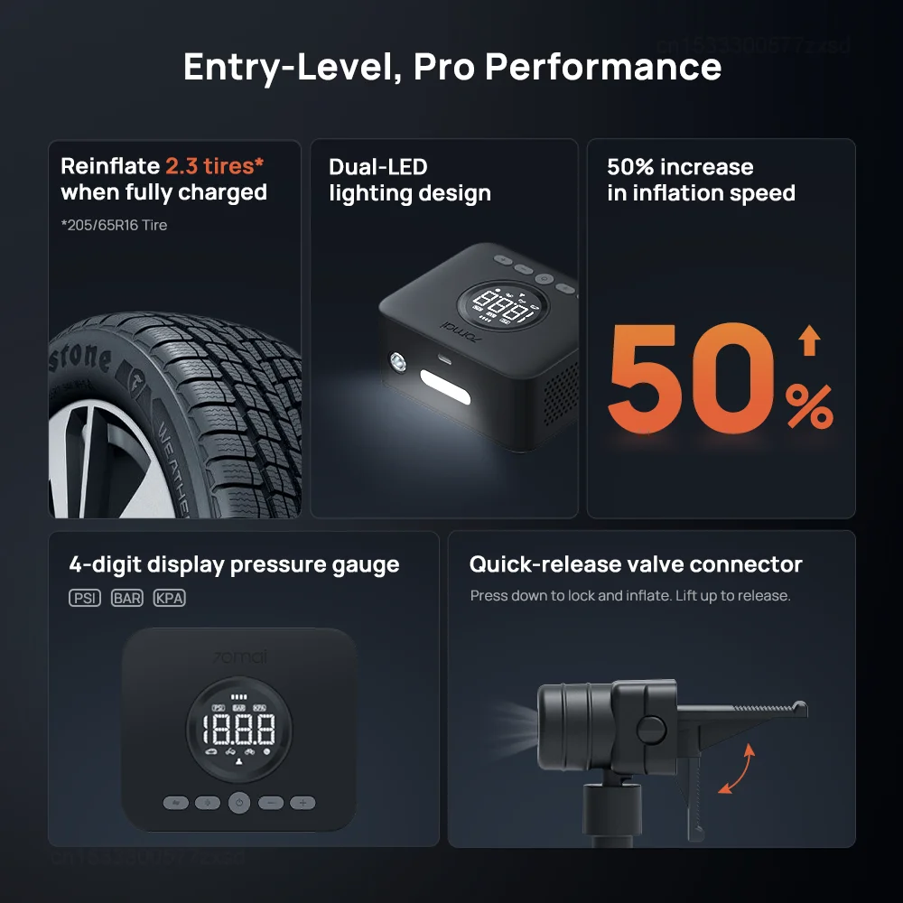 70mai Cordless Air Compressor 2 TP07 Upgraded Large Cylinder 5 Inflation Mode Portable Car Air Pump for Car Motorcycle Bicycle
