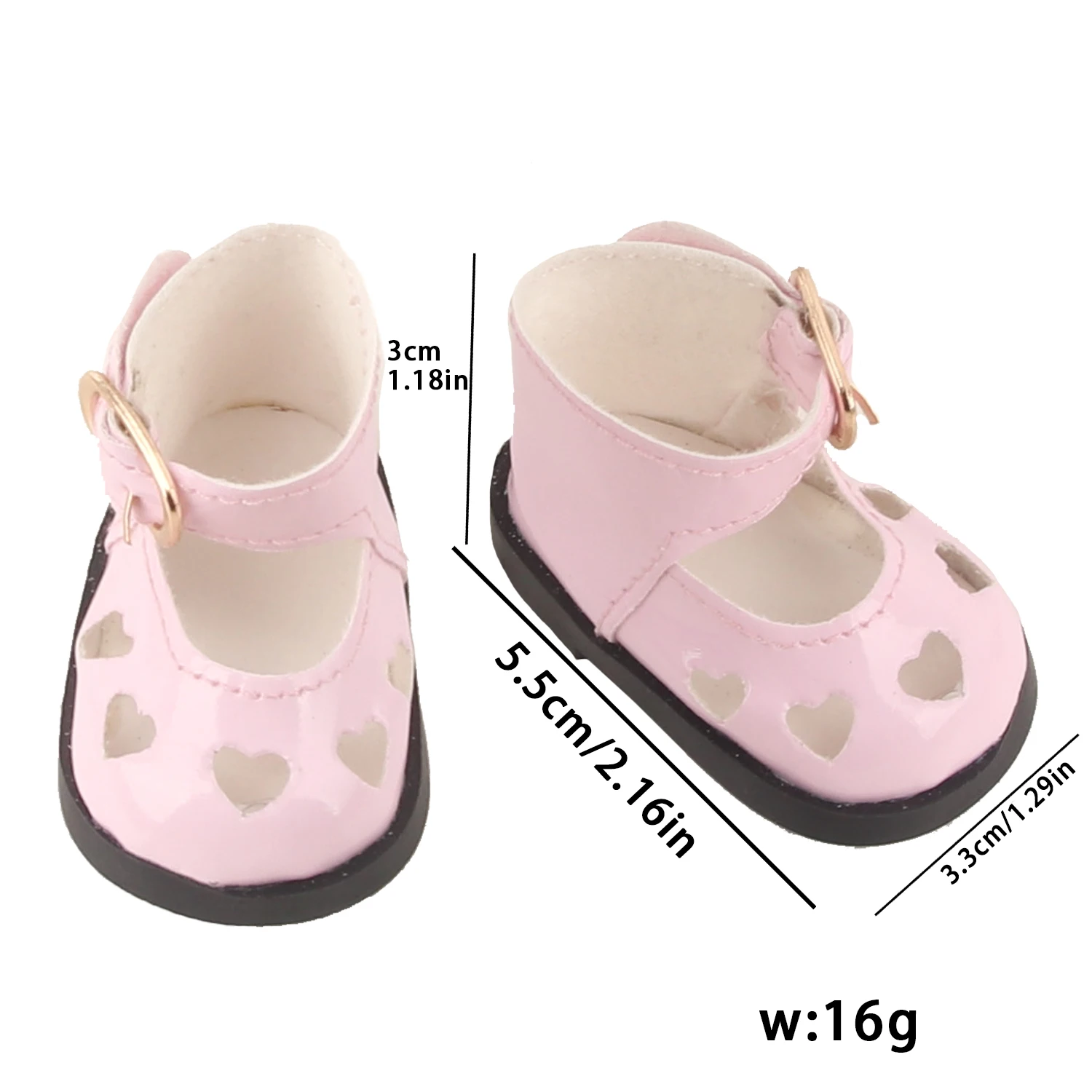 Zapatos de piel sintética para muñeca, botas americanas de 5,5 CM para muñeca de 14 pulgadas, zapatos con lazo de corazón ahuecado para muñeca de