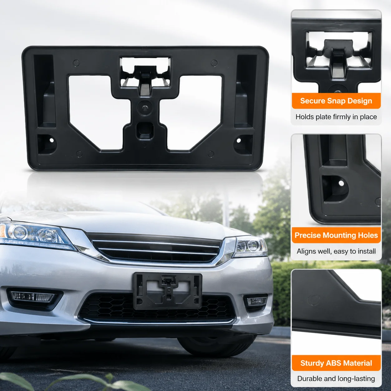 Genuine Fit 2013-2015 for Honda Accord Front Bumper License Plate Bracket Holder, Car Exterior Trim Replacement, Durable