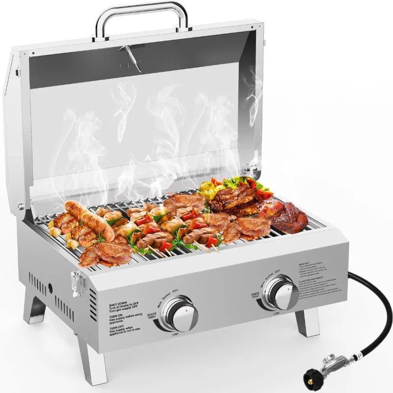 

Propane Gas Grills, 30,000BTU Portable Gas Grill for Outdoor Camping BBQ Picnics Tailgating, 2 Burners, Stainless Stee