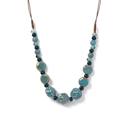 Blue Rose Handmade Ceramic Necklace Adjustable Long Pendant Jewelry Vintage Artistic Accessories for Women Gifts 1114