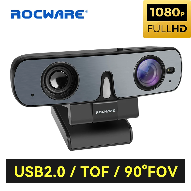 rocware webcam de foco automatico com alto falante rc08 2k web cam camera para pc microfone de reducao de ruido harman speaker 4x eptz 01