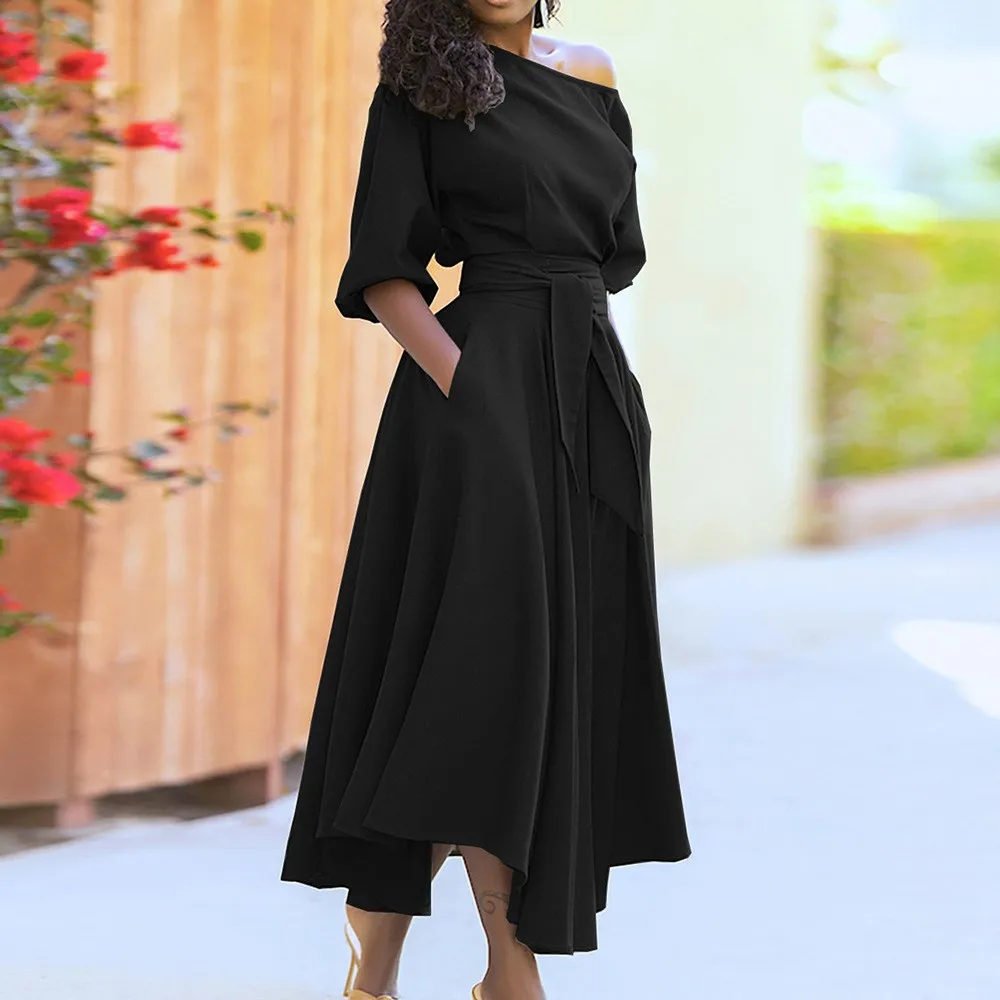 Single Loose Fit Dress Maxi Length Refined Commuter with Elegant and Refined Extra Full Skirt Commuter Style Women Summer Dress
