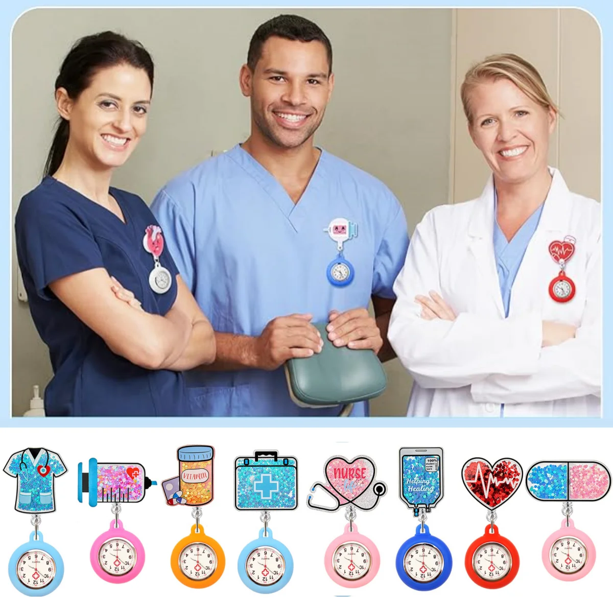 New Quicksand Retractable Nurse Watch Badge Reel Holder Nurse Doctor FOB Pocket Watch Name Tag ID Holder Accessories Gift