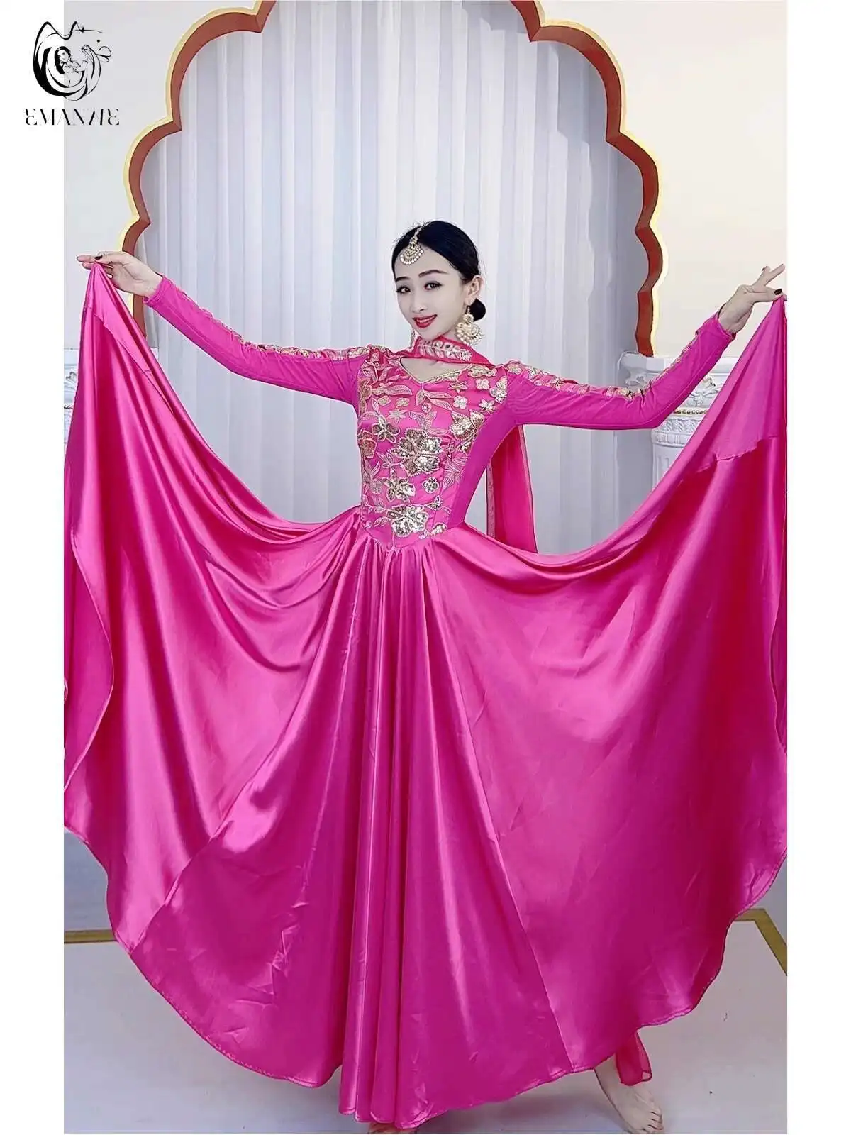 Ropa exótica de danza de Xinjiang, vestido, ropa de mujer, falda bordada, traje de baile, falda grande, dobladillo, trajes chinos largos para niños