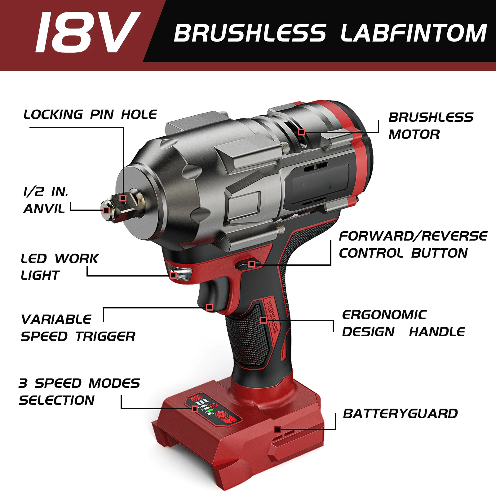 

1200N.m Brushless Cordless Impact Wrench Electric Impact 1/2 inch High Torque LED 4 Mode Speed for Milwaukee M18 Battery