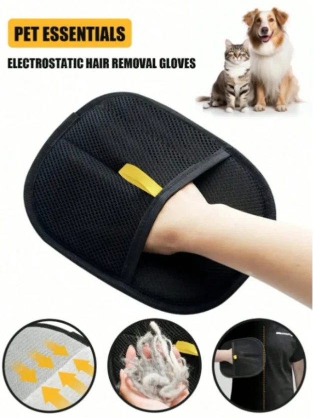 Reusable Electrostatic Pet Hair Remover Glove Pet Grooming Brush Cat Dog Fur Remover for Clothing Couch Bedding Car Seats