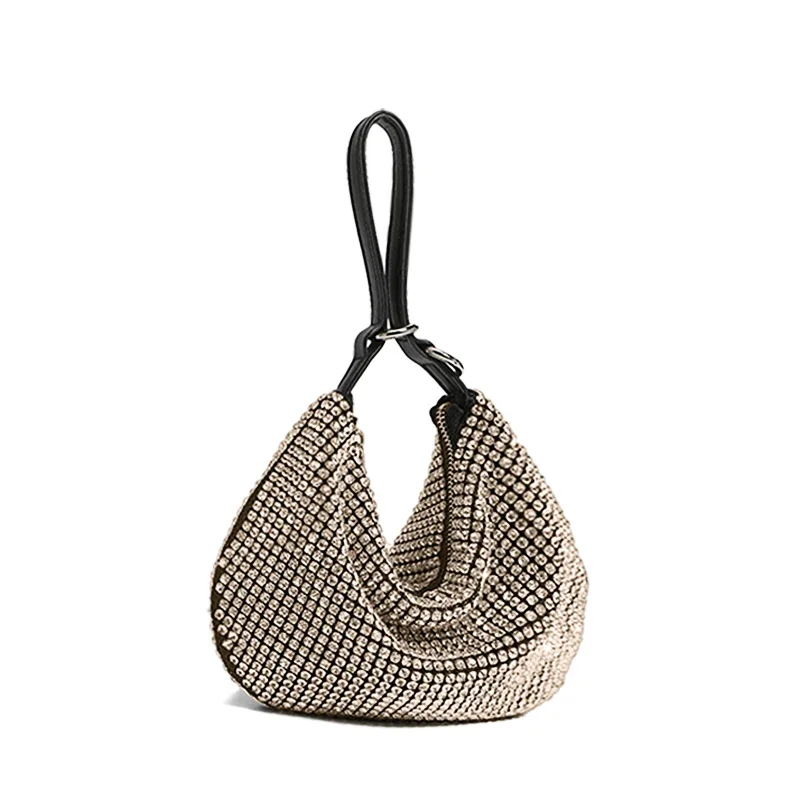 

Luxury Half Moon Rhinestones Evening Bag Designer Diamonds Women Handbags Shinny Crystal Mesh Shoulder Bags Small Party Purses