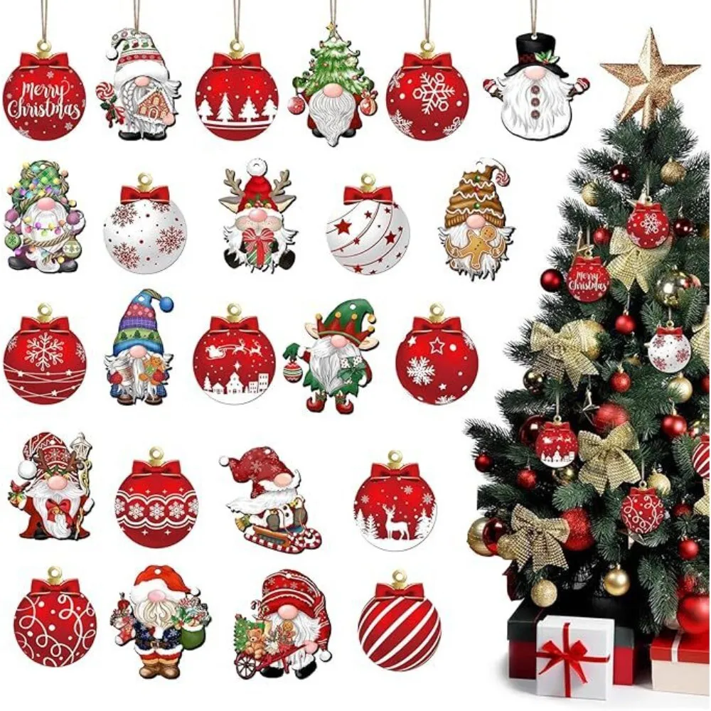 

24 Pieces Wooden Man Hanging Ornaments Tree Decorations for Holiday Party Home Decor Christmas Balls Crafted Natural Wood Gift